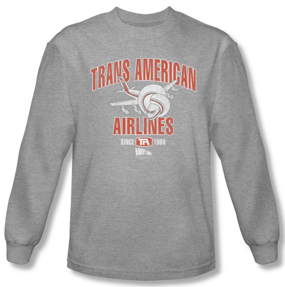 Airplane Shirt Trans American Long Sleeve Athletic Heather Tee TShirt Airplane Movie Trans