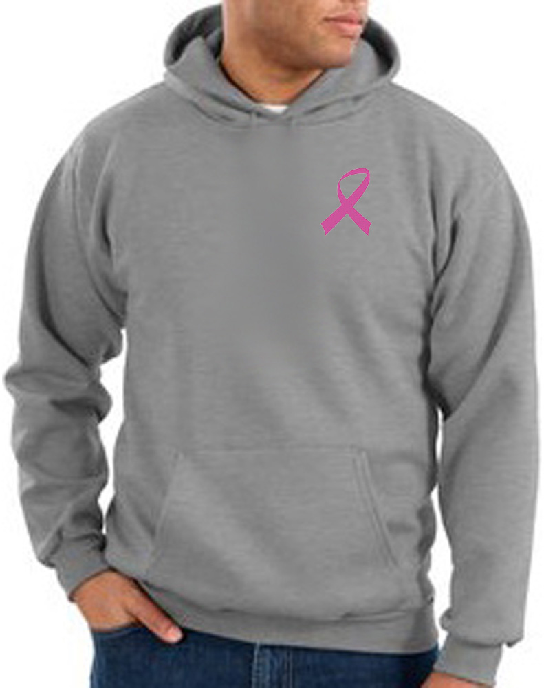 Breast Cancer Hoodie Pink Ribbon Pocket Print Hoody Athletic Heather