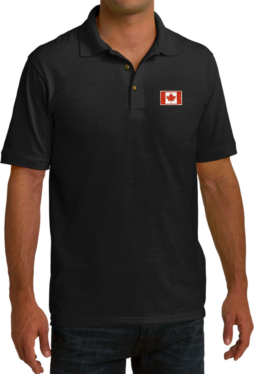 Canada Flag Patch Pocket Print Mens Pique Polo Canada Flag Patch