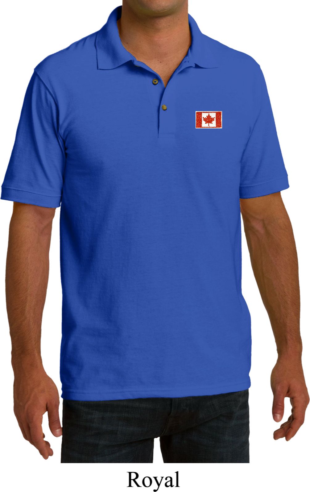 Canada Flag Patch Pocket Print Mens Pique Polo Canada Flag Patch
