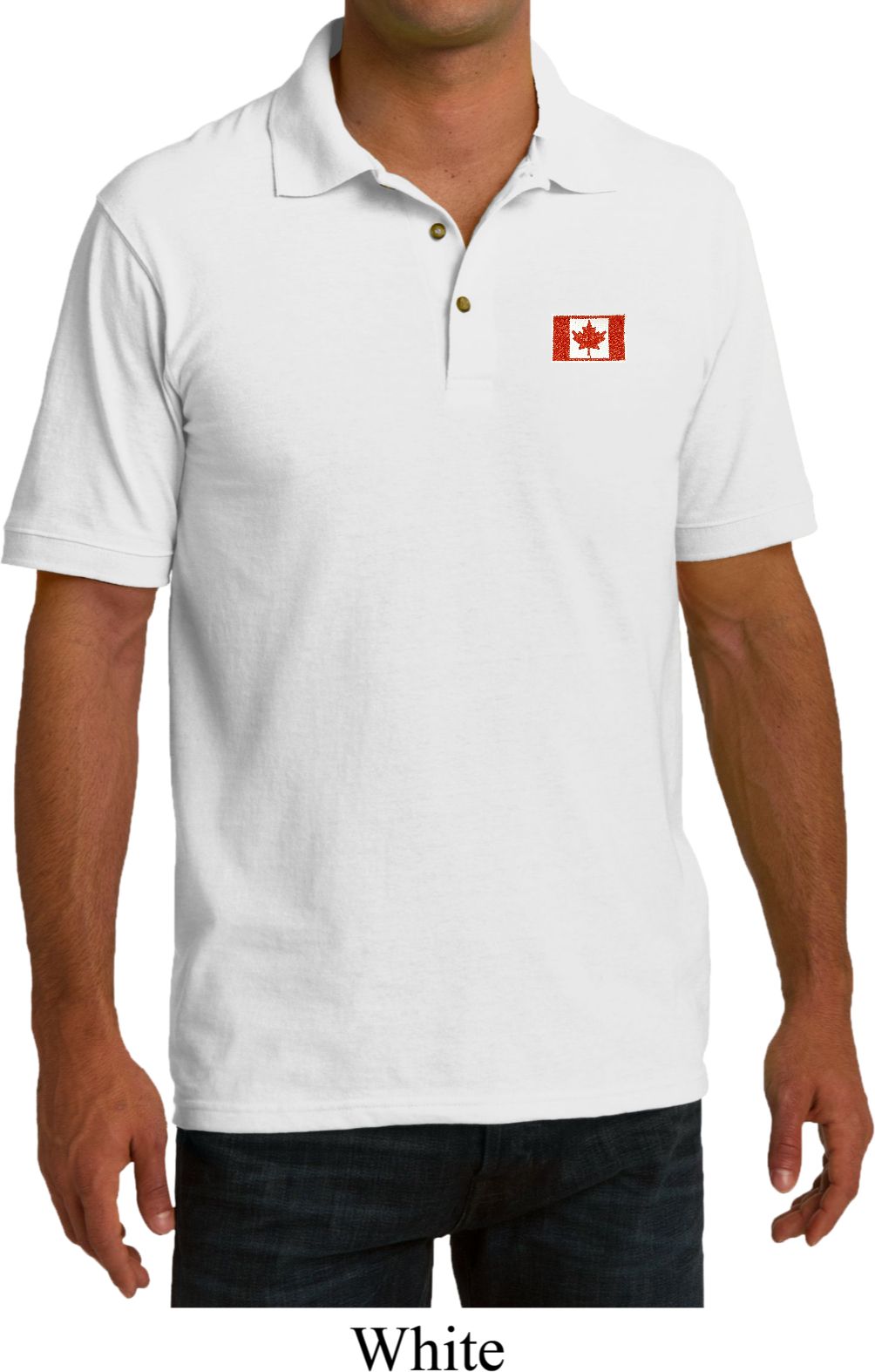 Canada Flag Patch Pocket Print Mens Pique Polo Canada Flag Patch