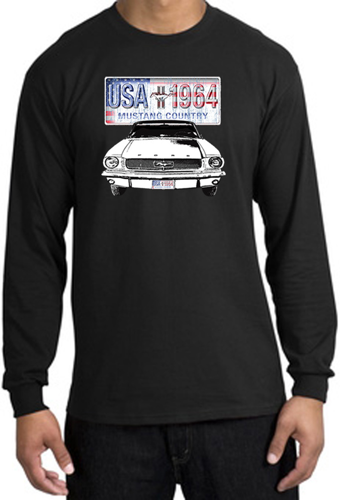Ford Racing Long Sleeve T-Shirt For Men | Mustang & Mopar Decal Gear – 100% Cotton Black Tee