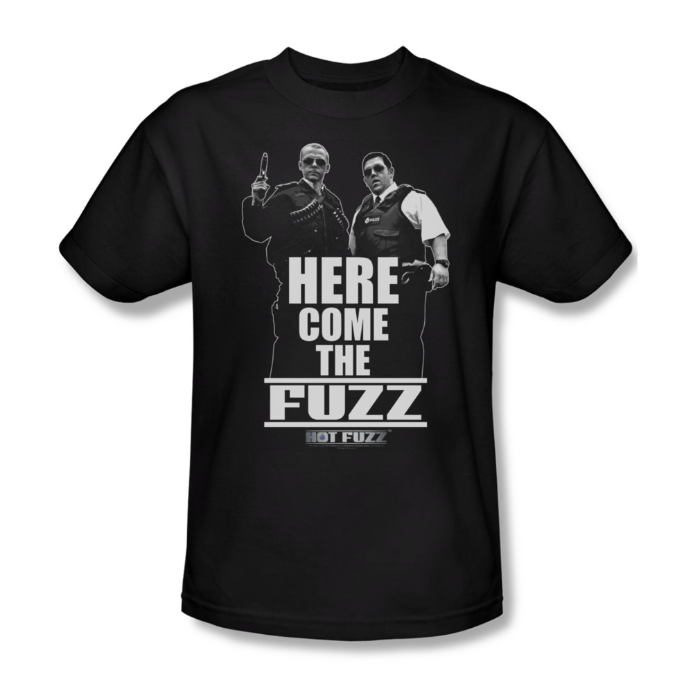 Hot Fuzz Shirt Here Come The Fuzz Adult Black Tee TShirt Hot Fuzz