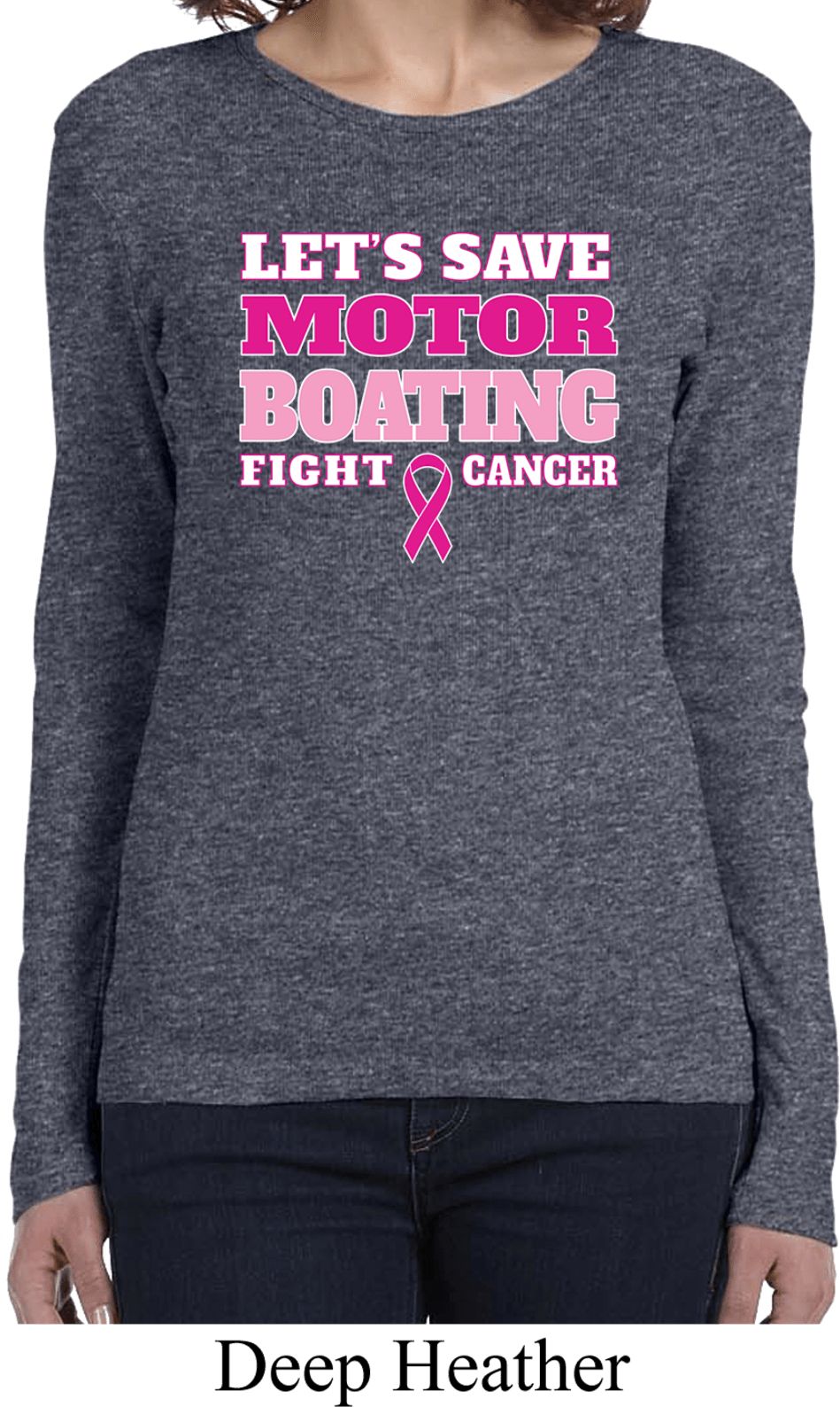 Ladies Breast Cancer Shirt Motor Boating Long Sleeve Tee TShirt