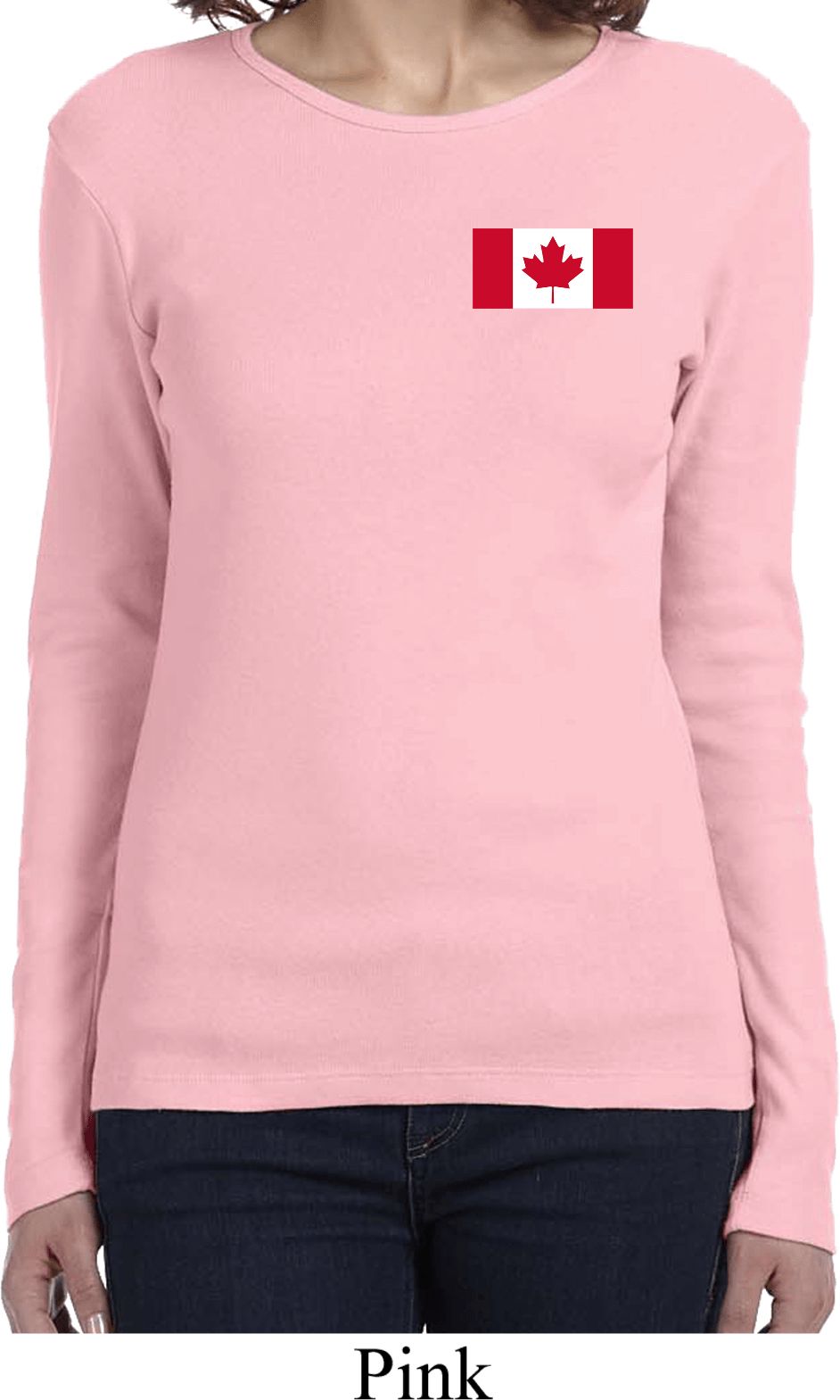 Ladies Canada Tee Canadian Flag Pocket Print Long Sleeve Canadian