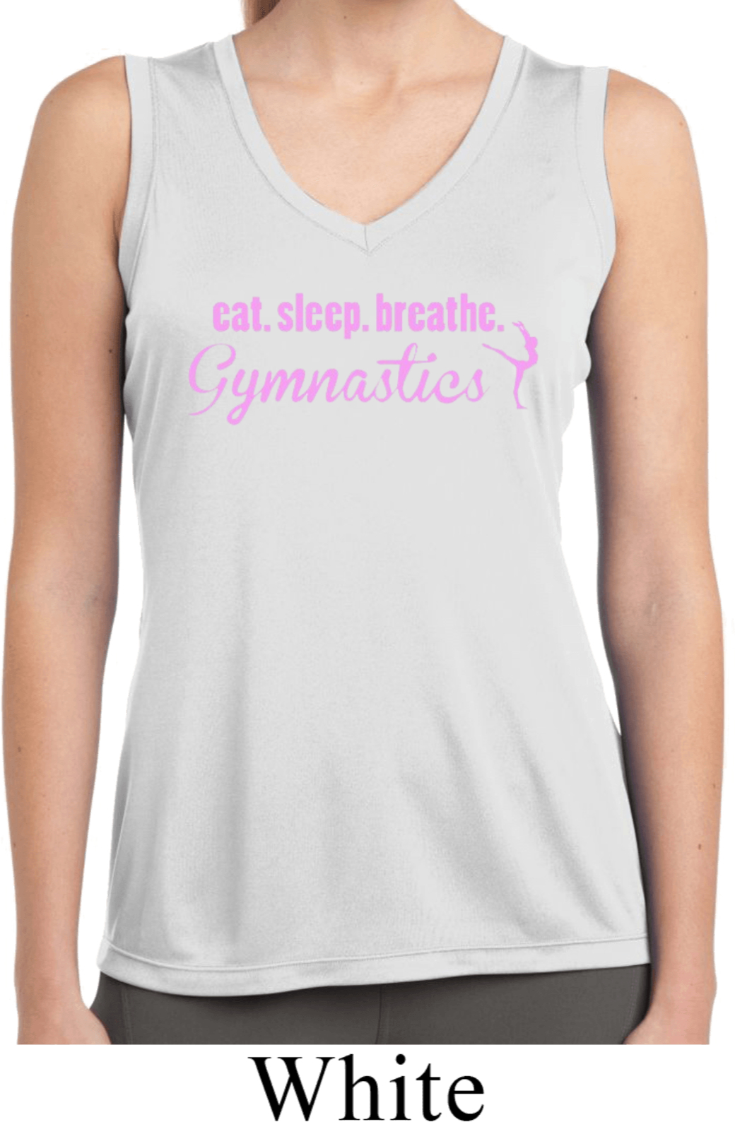 Ladies Shirt Eat Sleep Gymnastics Sleeveless Moisture Wicking Tee Eat Sleep Breathe Gymnastics