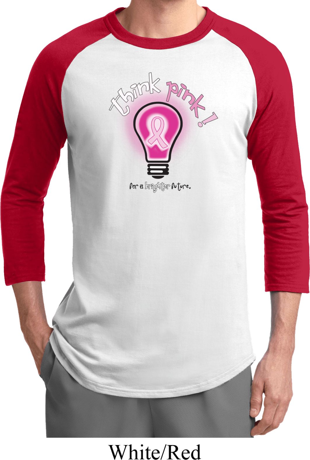 Mens Breast Cancer Awareness Shirt Think Pink Raglan Tee TShirt