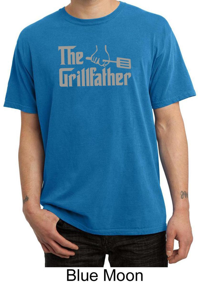 Mens Funny Shirt The Grill Father Pigment Dyed Tee TShirt The Grillfather Grey Print Shirts