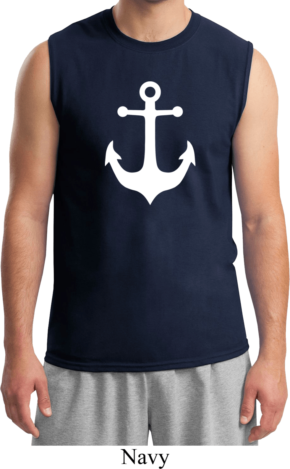 Mens Sailing Shirt White Anchor Muscle Tee TShirt White Anchor Mens