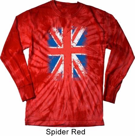 Mens UK Flag Shirt Union Jack Long Sleeve Tie Dye Tee T-shirt