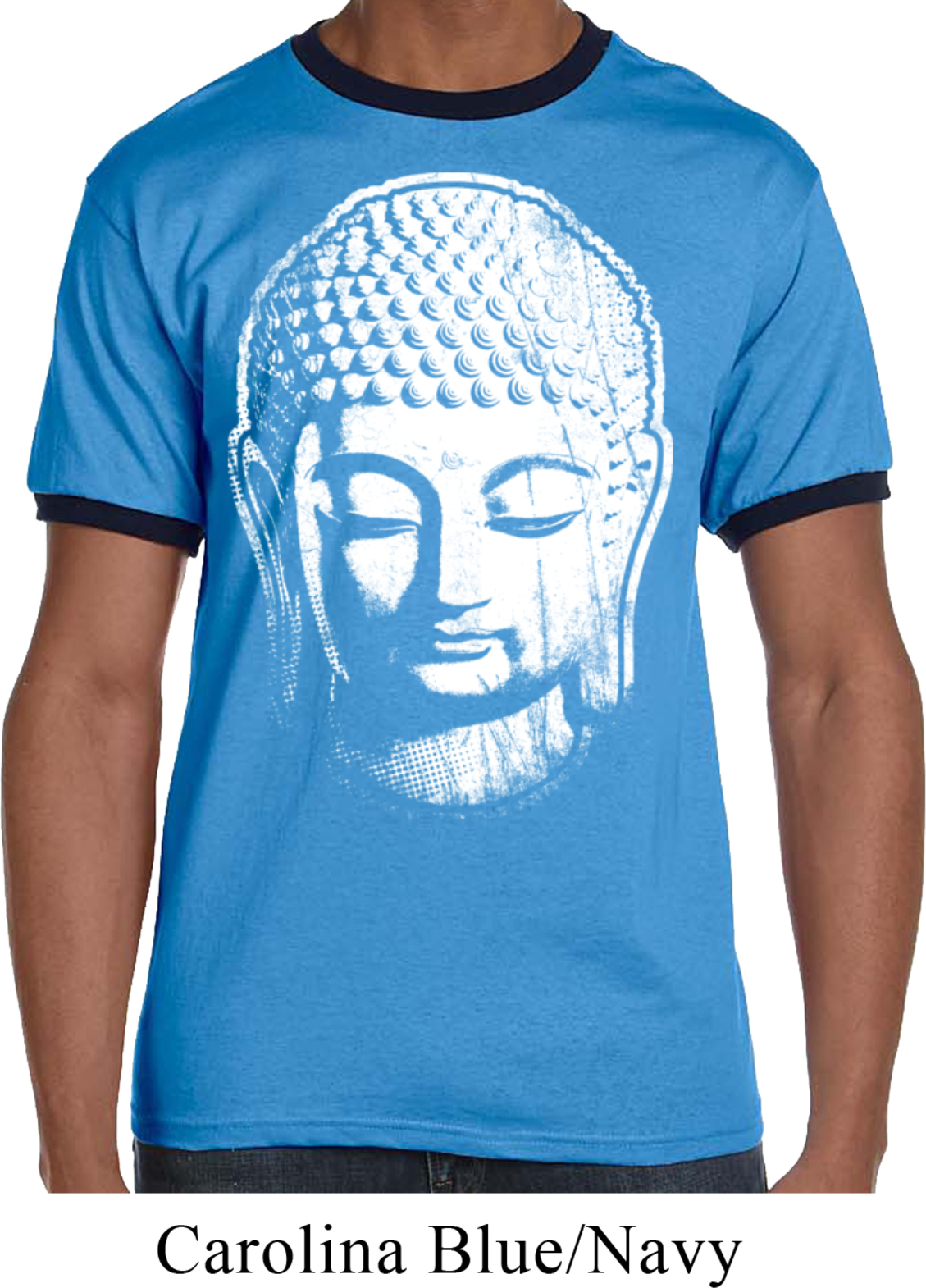 Mens Yoga Shirt Big Buddha Head Ringer Tee TShirt Big Buddha Head