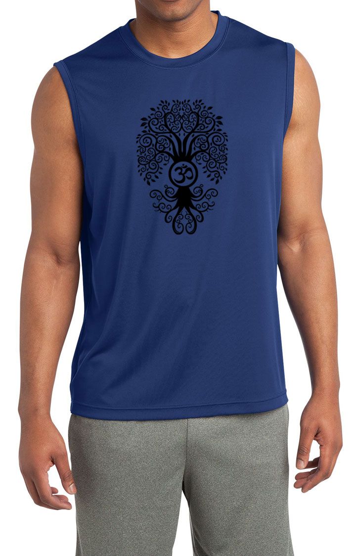 Mens Yoga Shirt Black Bodhi Tree Sleeveless Moisture Wicking Tee