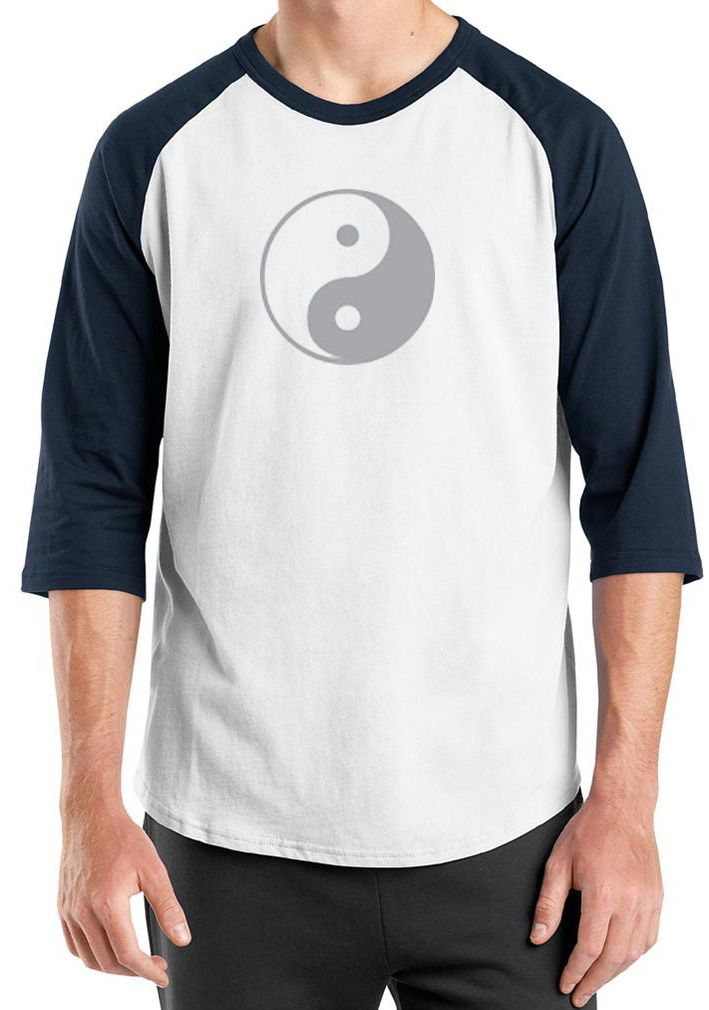 Mens Yoga Shirt Yin Yang Big Print Meditation Raglan Shirt Yin Yang