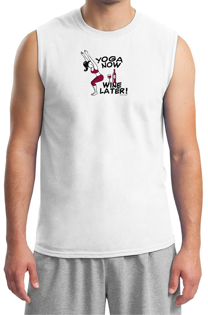 Mens Yoga Shirt Yoga Now Wine Later Muscle Tee TShirt Yoga Now Wine
