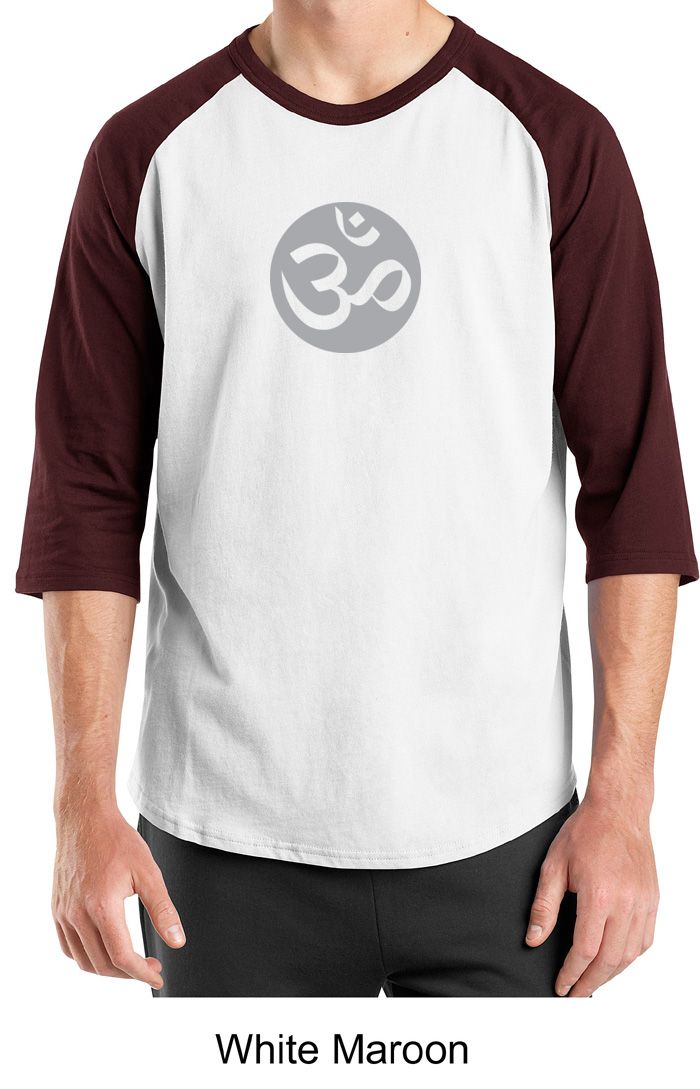 Mens Yoga Tshirt Om Symbol Meditation 3/4 Sleeve Raglan Shirt Om