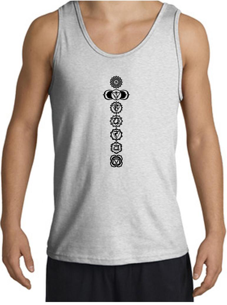 Mens Yoga Tank Top 7 Chakras Black Print Tanktop 7 Chakras Black