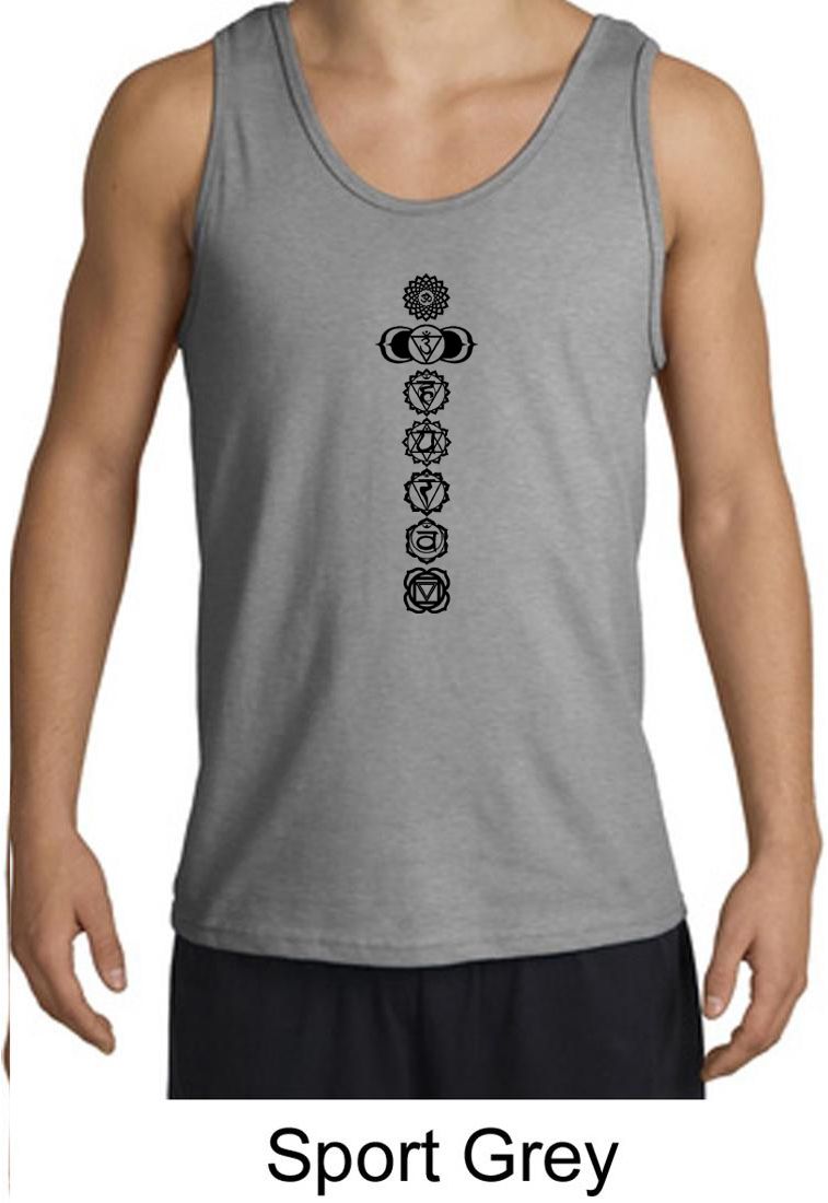 Mens Yoga Tank Top 7 Chakras Black Print Tanktop 7 Chakras Black