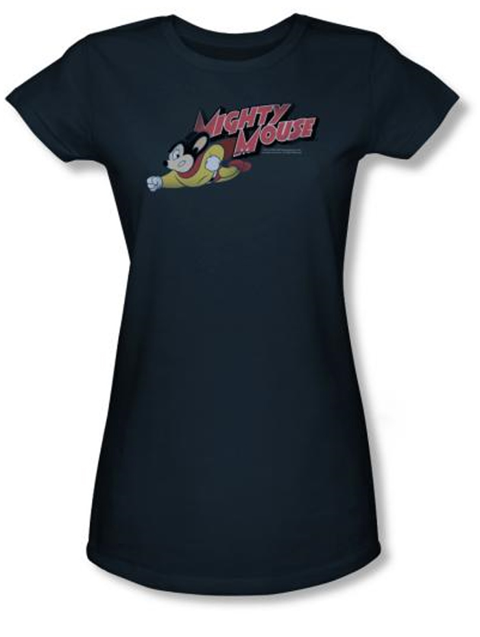 Mighty Mouse Juniors Tshirt Mighty Retro Girly Navy Blue Tee Mighty