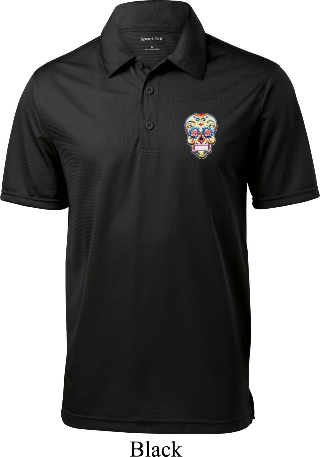 Sugar Skull Patch Pocket Print Mens Textured Polo Shirt Sugar Skull