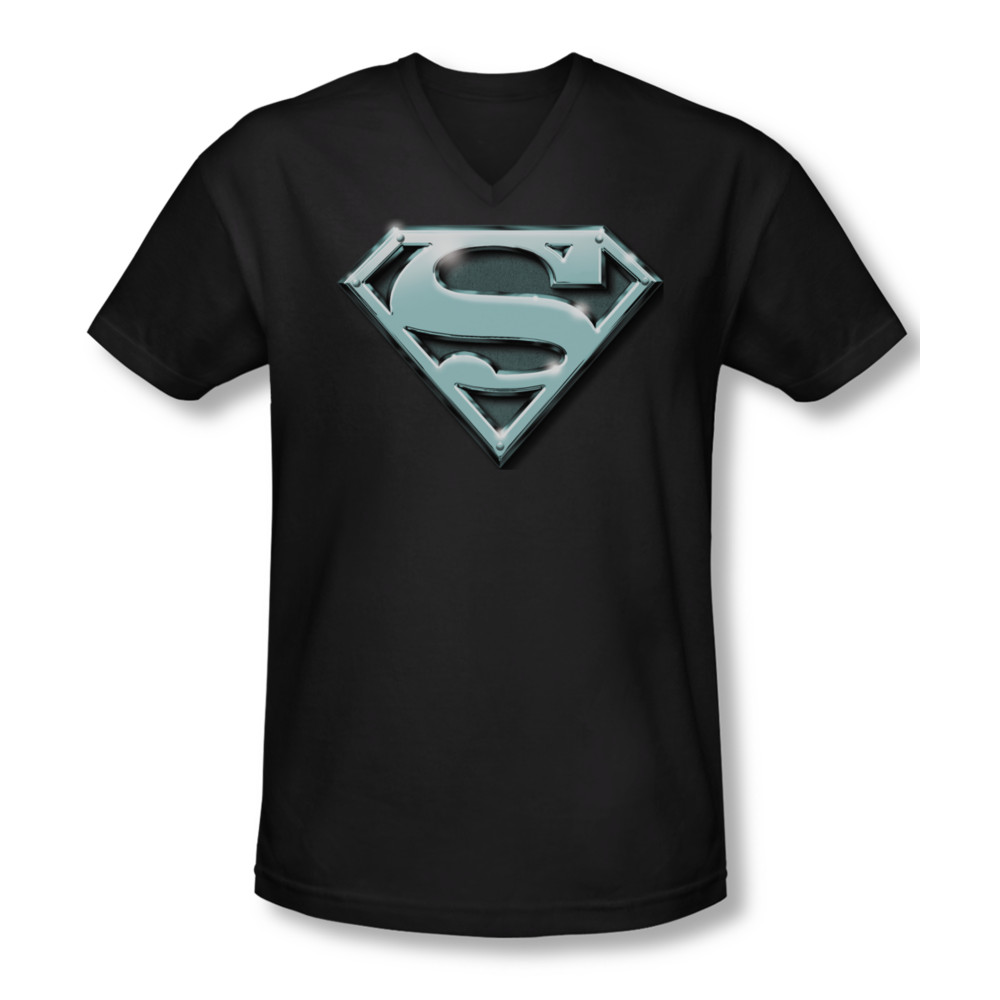 Superman Shirt Slim Fit VNeck Chrome Shield Black TShirt Superman Chrome Shield Shirts