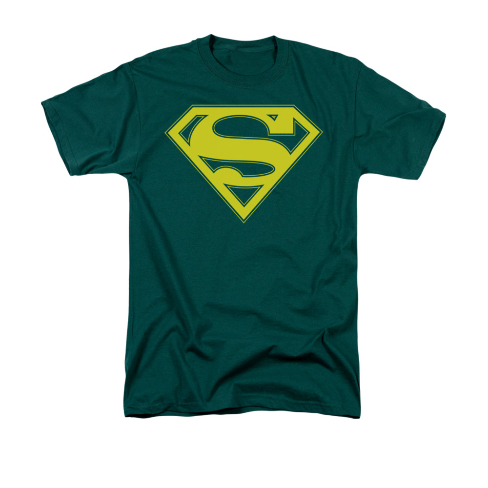 Superman Shirt Yellow Shield Hunter Green TShirt Superman Yellow