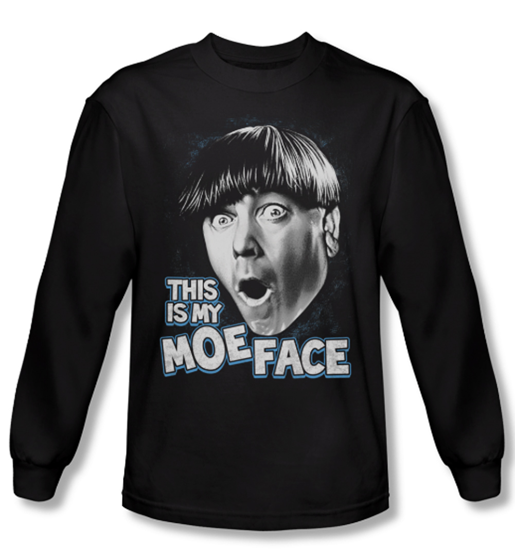 Three Stooges Shirt Moe Face Black Long Sleeve Tee T-Shirt - Three ...