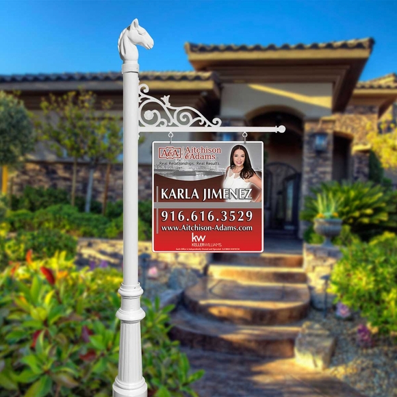 Hanging Real Estate Sign System With Post, Base, Finial, and Bracket