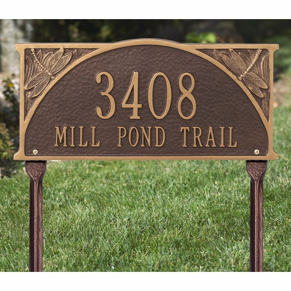 Dragonfly Address Plaque House Number Sign For Wall or Optional Lawn Mount