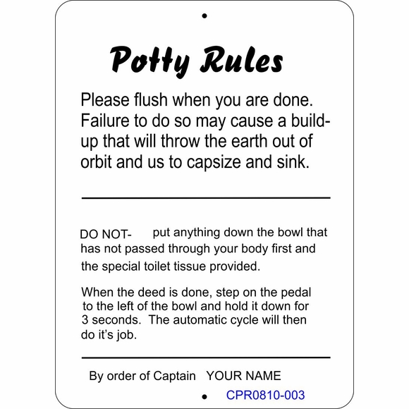 Personalized Boating Potty Rules Bathroom Rules For Your Boat Head