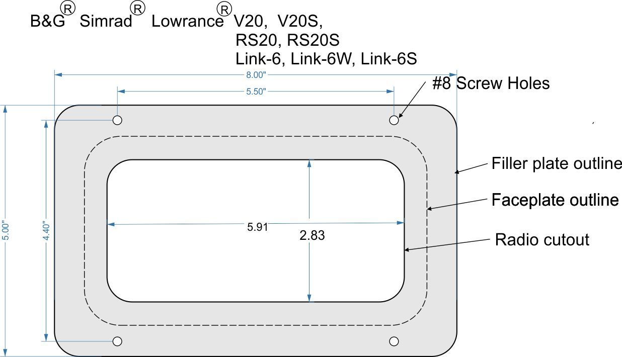 VHF Marine Radio Flush Mount Filler Plate