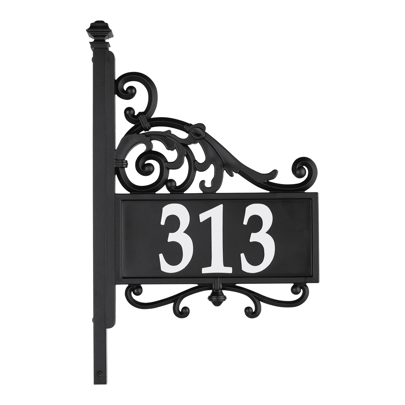 Two Sided Reflective Address Sign with Post, Wrought Iron Look