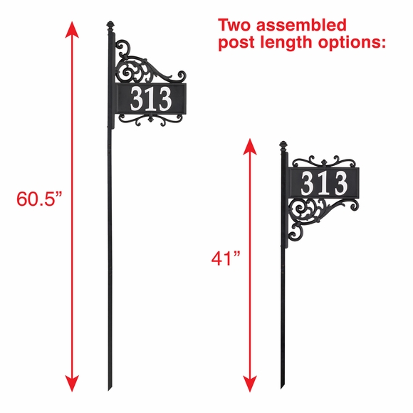 Two Sided Reflective Address Sign with Post, Wrought Iron Look