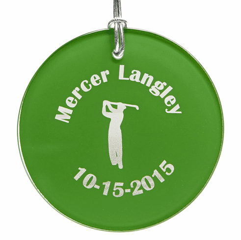 Personalized Green Glass Christmas Male Golfer Ornament