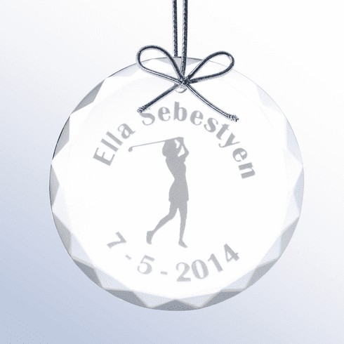 Personalized Ladies Glass Christmas Golf Ornament