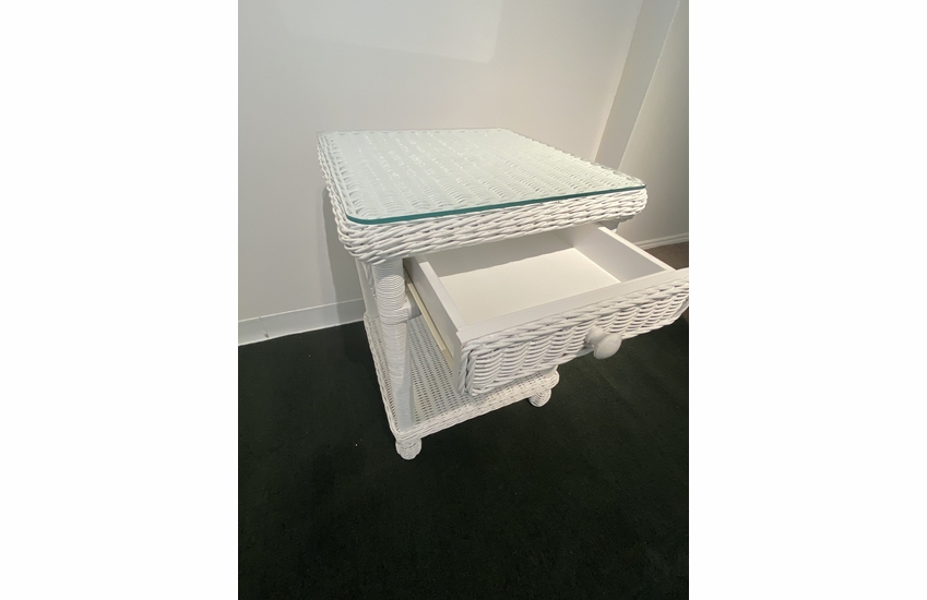 One Drawer Wicker Nightstand With Glass Top