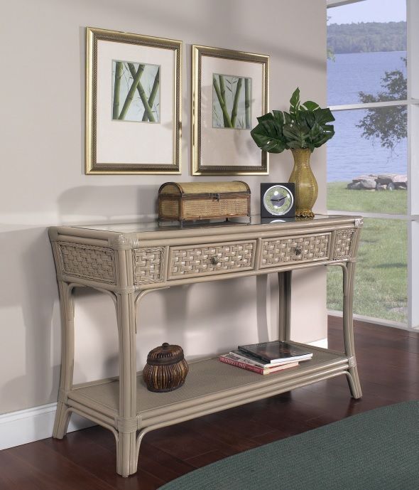 Tangelwood Rattan Console table with glass top