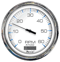 Faria 5" Tachometer with Digital Hourmeter (6000 RPM) Gas (Inboard) Chesapeake White with Stainless Steel Bezel 33863