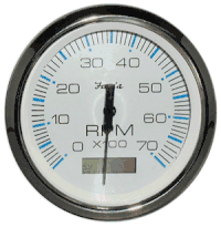 Faria Chesapeake White Stainless Steel 4" Tachometer with Hour meter, 7,000 RPM (Gas, Outboard) 33840