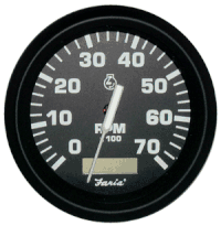 Faria Euro Black 4" Tachometer with Hour meter, 7,000 RPM (Gas, Outboard) 32840