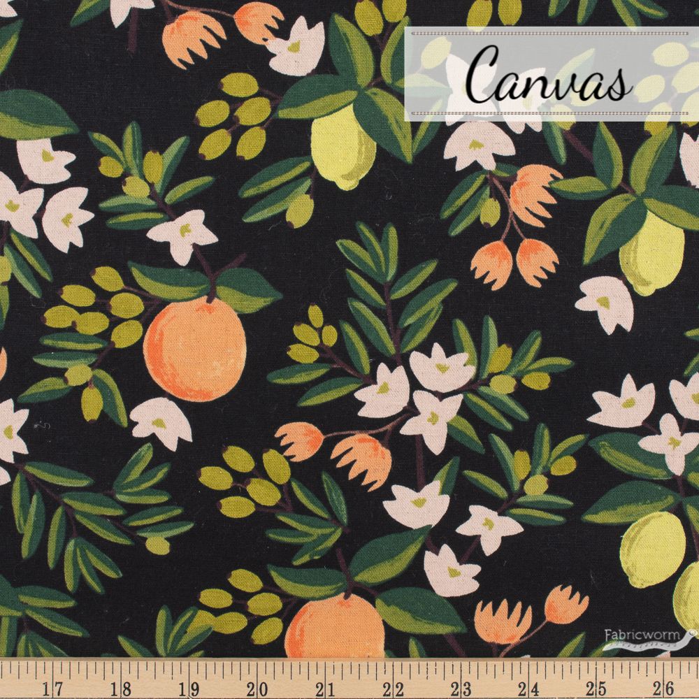 Rifle Paper Co. for Cotton and Steel, Primavera Canvas, Citrus Floral Black