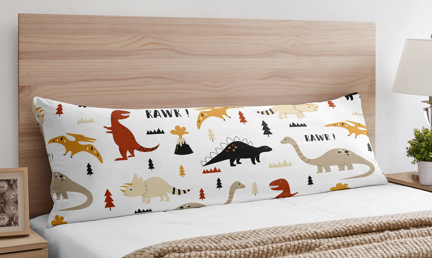 Sweet Jojo Designs Mod Dino Body Pillow Case Cover (Pillow Not Included) Orange Tan Rust Taupe Mustard Yellow Beige Brown Black Modern Dinosaur Boho