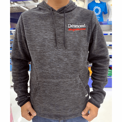 Desmond Regamaster Polar Heather Fleece Hoodie 4" Embroidered Logos White and Red