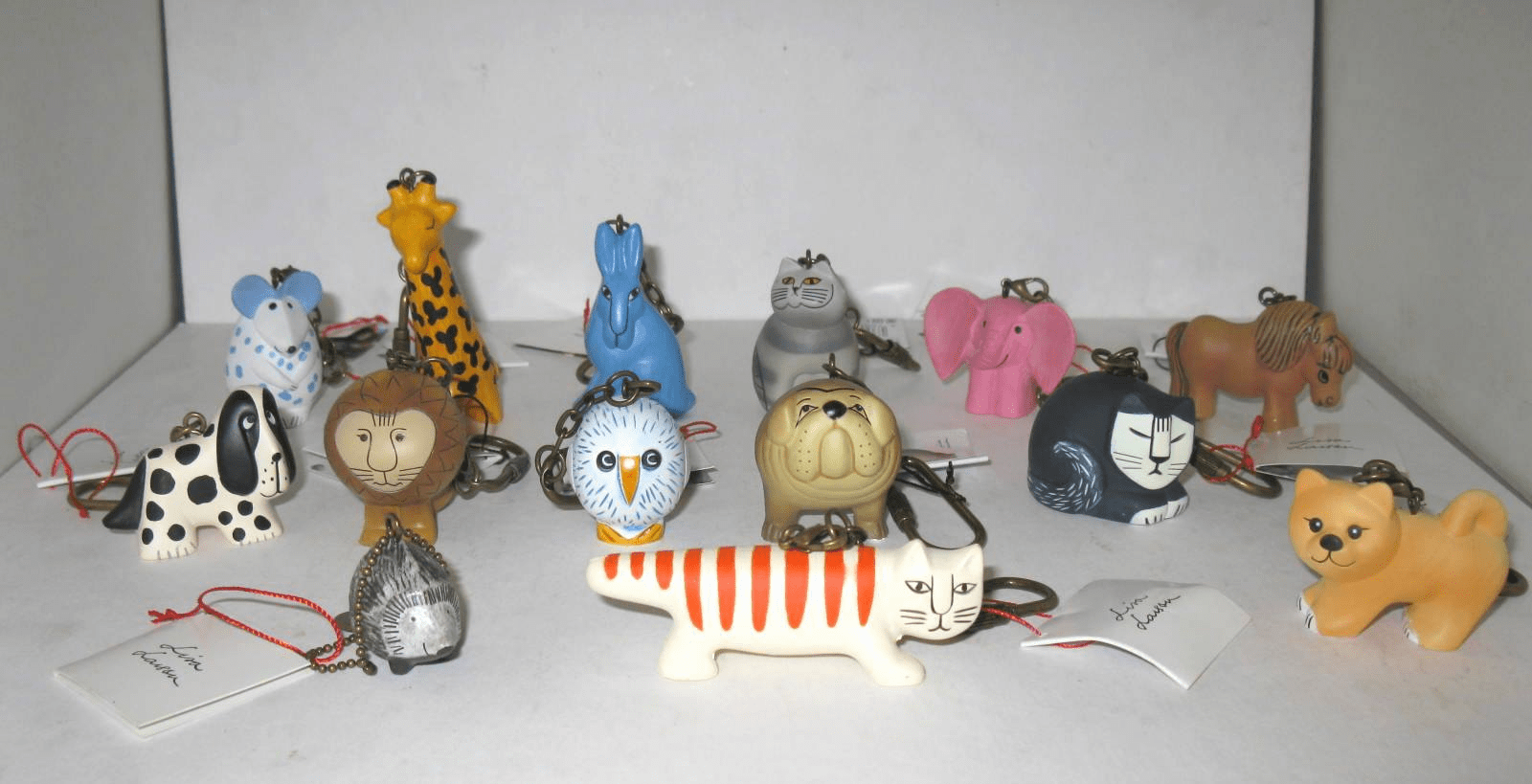 Set of 14 Different Lisa Larson Small Animal Keychains Key Rings Brand New with Tags