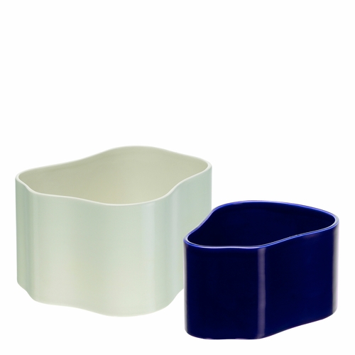 Aino Aalto Riihitie Planter Pot Set of Two - Medium White Gloss B / Small Blue Gloss A