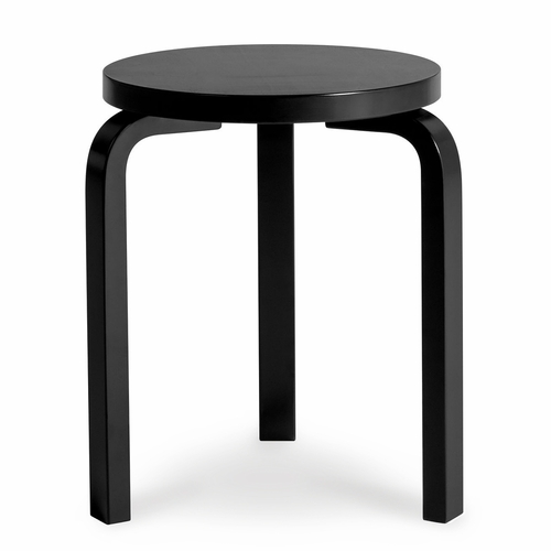 Alvar Aalto Stool 60 - Black Lacquered Seat with Black Lacquered Birch Legs