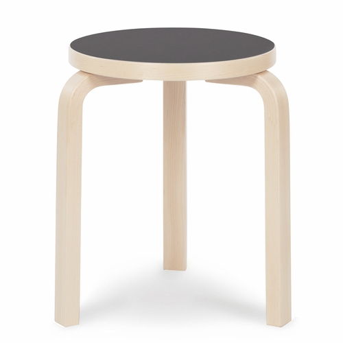 Alvar Aalto Stool 60 - Black Linoleum Seat with Natural Lacquered Birch Legs