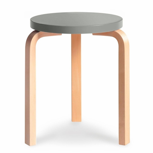 Alvar Aalto Stool 60 - Grey Lacquered Seat with Natural Lacquered Birch Legs
