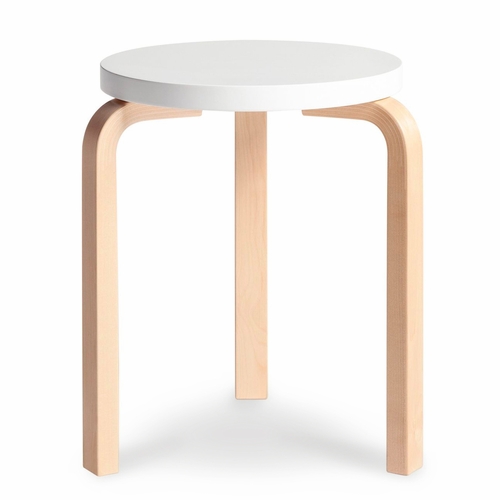 Alvar Aalto Stool 60 - White Lacquered Seat with Natural Lacquered Birch Legs