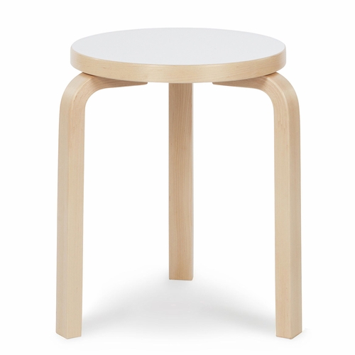 Alvar Aalto Stool 60 - White Laminate Seat with Natural Lacquered Birch Legs