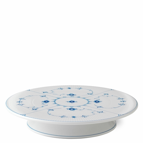 Blue Fluted Plain Footed Cake Plate